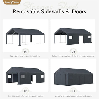 Sophia & William Carport Storage Shed 13x24 ft Portable, Heavy Duty Car Port - Image 6