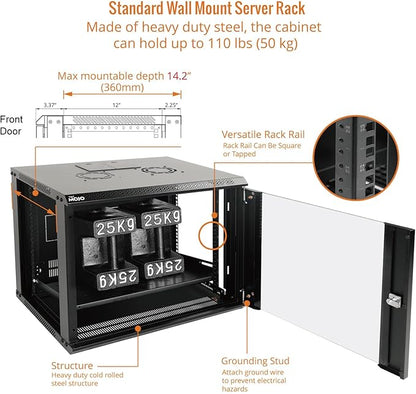 Tecmojo 9U Wall Mount Server Cabinet IT Network Rack Enclosure Lockable Door - Image 4