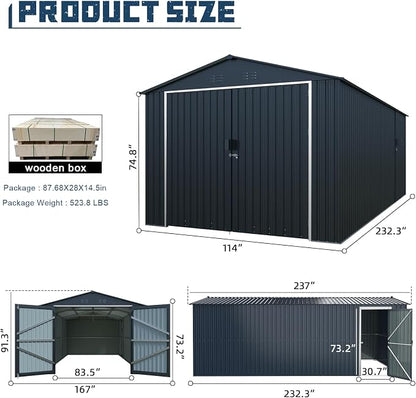 KUIKUI Metal Garage Shed Without Floor, 10x20FT Heavy Duty Outdoor Shed and - Image 5