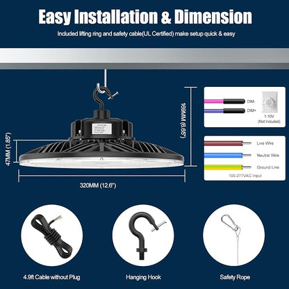 BBESTLED 150W LED UFO Baylight 21000 Lumens IP65 Waterproof Dimmable LED Work - Image 3