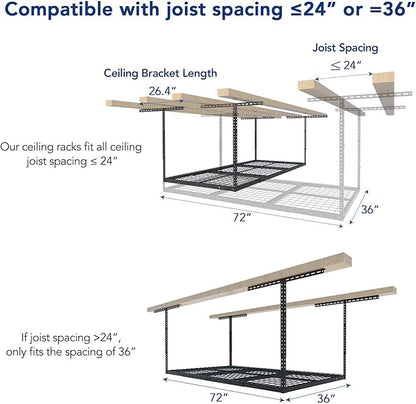 FLEXIMOUNTS 2 Pack 3x6 Overhead Garage Storage Adjustable Ceiling Rack 72" - Image 6