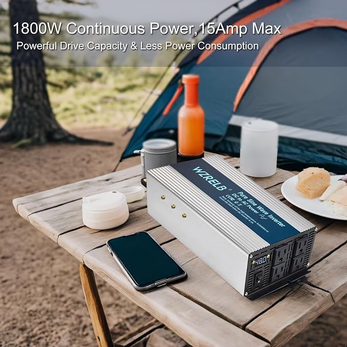 WZRELB 1800W Pure Sine Wave Inverter 24V DC to 110V 120V AC, Car Power Inverter - Image 3