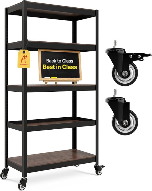 HOMEDANT House 5-Tier Metal Rolling Cart Shelf Rack Casters Heavy Duty by TheBestOrganizingSolution