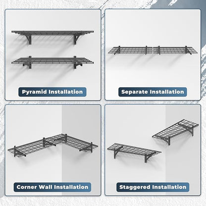 2 Pack Heavy Duty Garage Wall Shelving Set, Wall Mounted Garage Shelves 500lbs - Image 6
