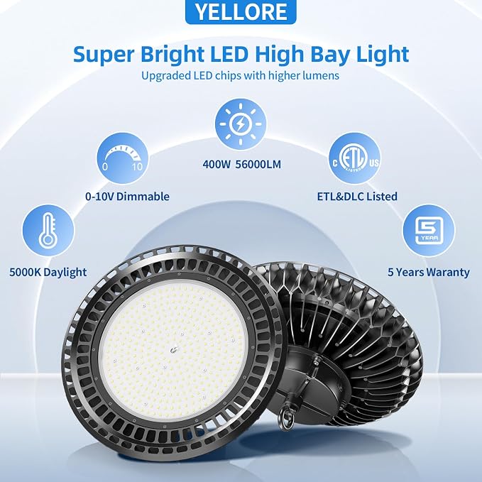 3 Pack 400W LED High Bay Light 56000LM 5000K 120VAC UFO Light IP65 Waterproof - Image 2