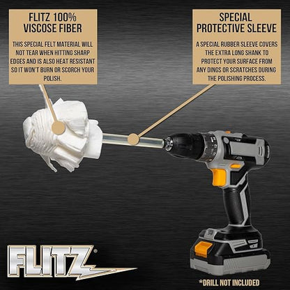 Flitz Buff Ball w/ 1.76oz Metal Polish Paste - 2in Drill Buffer Polisher - Image 3