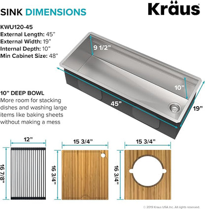 KRAUS Kore Workstation 45-inch Undermount 16 Gauge Stainless Steel Kitchen Sink - Image 2