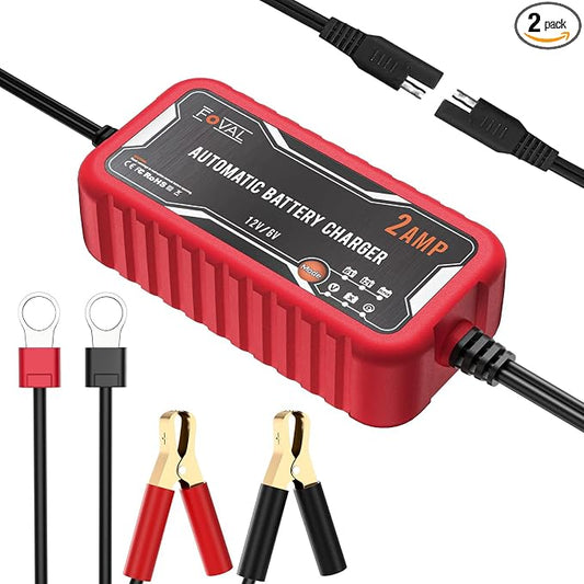 FOVAL 2-Amp Car Battery Charger, 6V and 12V Portable Automatic Smart Charger by FOVAL