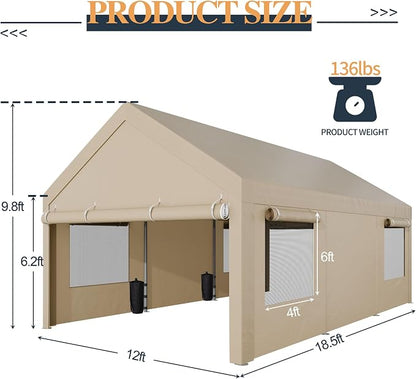 Shintenchi Carport 12' x 20' Heavy Duty Portable Garage, Car Port Canopy - Image 3