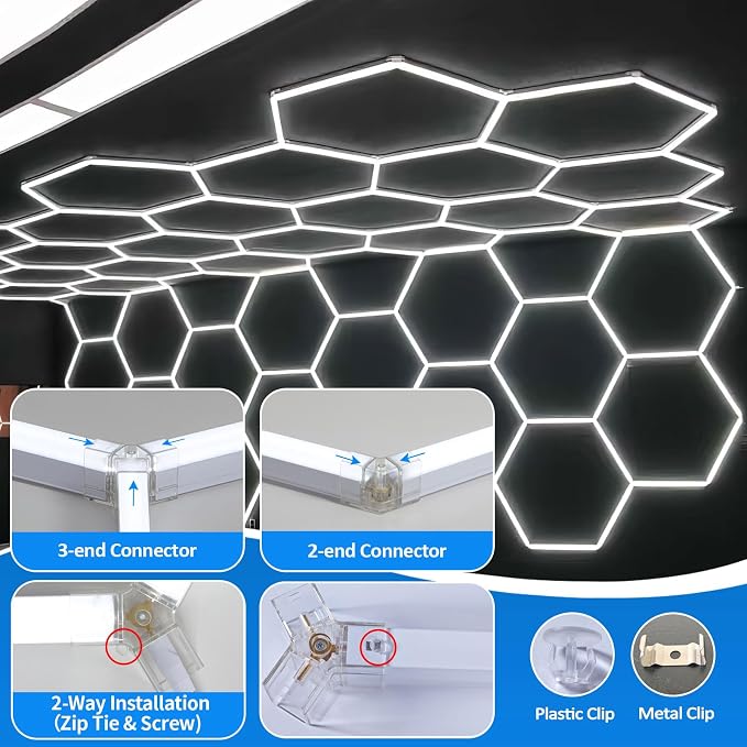 tewei Hexagon LED Garage Light, 7 Grids Hexagon Car Detailing Lighting Fixture - Image 4