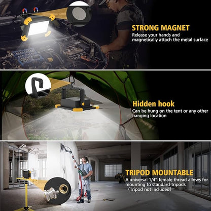 2-Pack Portable Flood Light, 4000mAh Magnetic Rechargeable LED Work Light - Image 5