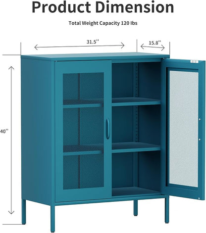 Metal Storage Cabinet with Mesh Doors, Steel Display Cabinet with Adjustable - Image 3