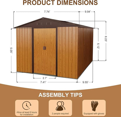 8x10 FT Outdoor Storage Shed, Metal Garden Shed - Image 5