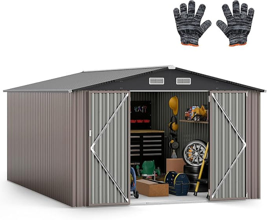 Goplus 10 x 14 FT Outdoor Storage Shed, Large Garden Tool House w/Improved by Goplus