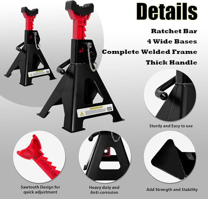 Jack Stands 3 Ton with Double Pin Locking, Car Jack Stand 11.22"-16.54" - Image 3