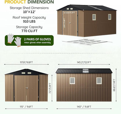 Breezz Outdoor Storage Shed 10 x 12 ft. Utility Tool Shed Metal Storage Garden - Image 3