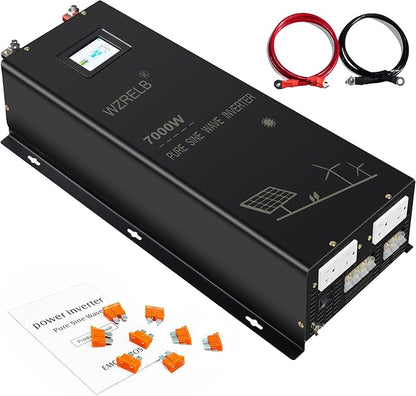 WZRELB 7000W Pure Sine Wave Inverter, 24V DC to 120V 240V AC, 4 AC Outlets by WZRELB