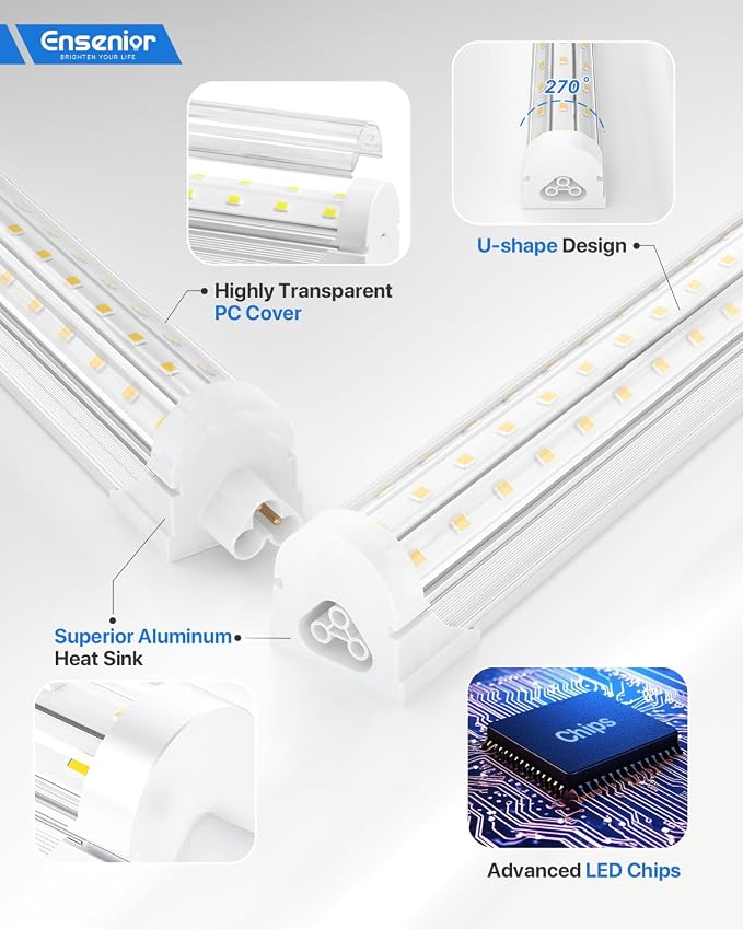 Ensenior 6 Pack 4 FT Led Shop Lights, 6000K Clear White, 5000LM Super Bright - Image 4