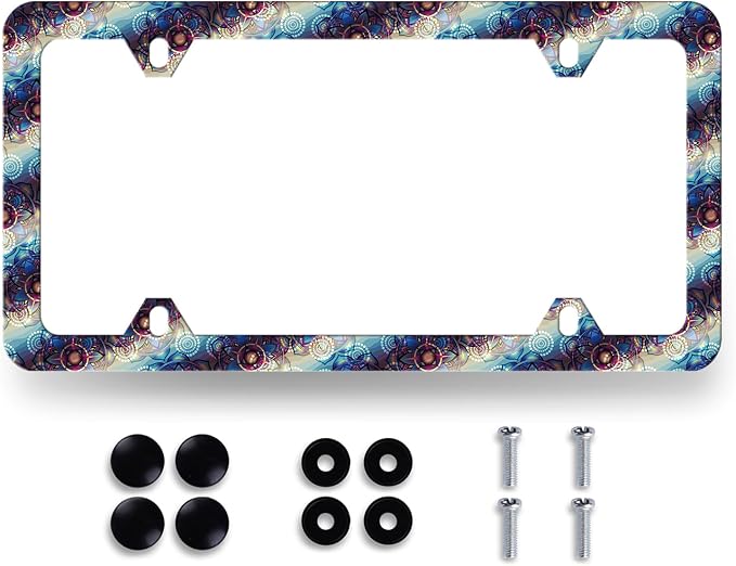 Blue Purple Mandala Flowers License Plate Frame Boho Floral License Plate by MUAWUOIK
