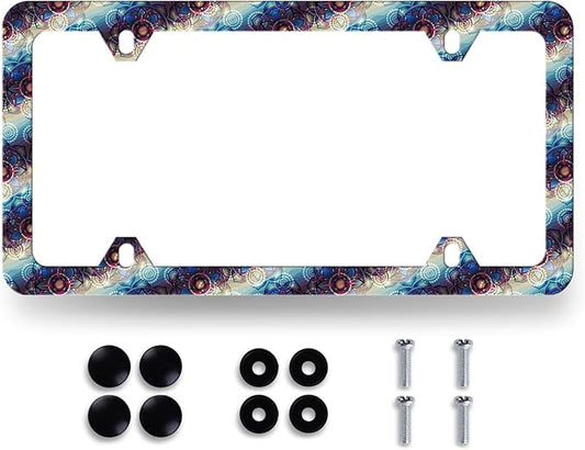 Blue Purple Mandala Flowers License Plate Frame Boho Floral License Plate by MUAWUOIK