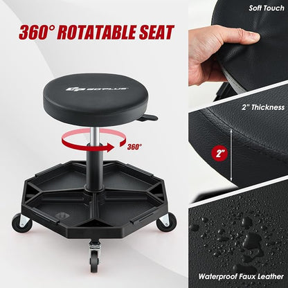 Goplus Mechanic Stool, Rolling Garage Chair - Image 6