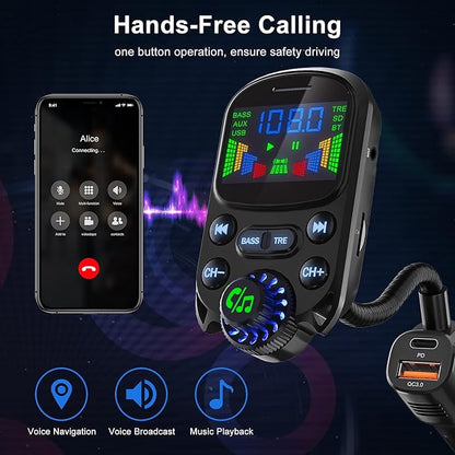 Bluetooth 5.3 FM Transmitter for Car- SOARUN Bluetooth Car Adapter PD30W & USB - Image 4