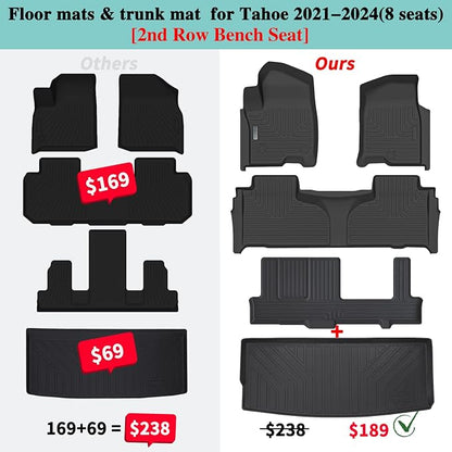 Floor Mats & Trunk Mat for Chevrolet Tahoe 2021-2024 2025-2nd Row Bench Seat - Image 2