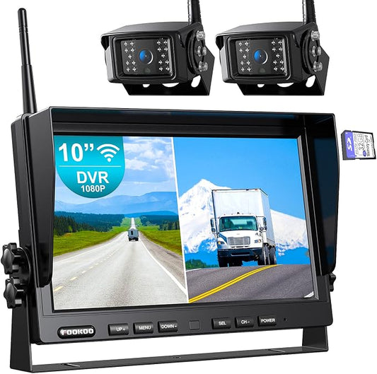 Fookoo 1080P 10" Wireless Backup Camera System, IP69 Waterproof Rear/Front View by FOOKOO