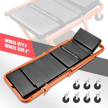 DNA MOTORING 48" 2 IN 1 Folding Rolling Garage Shop Creeper Roller Seat - Image 3