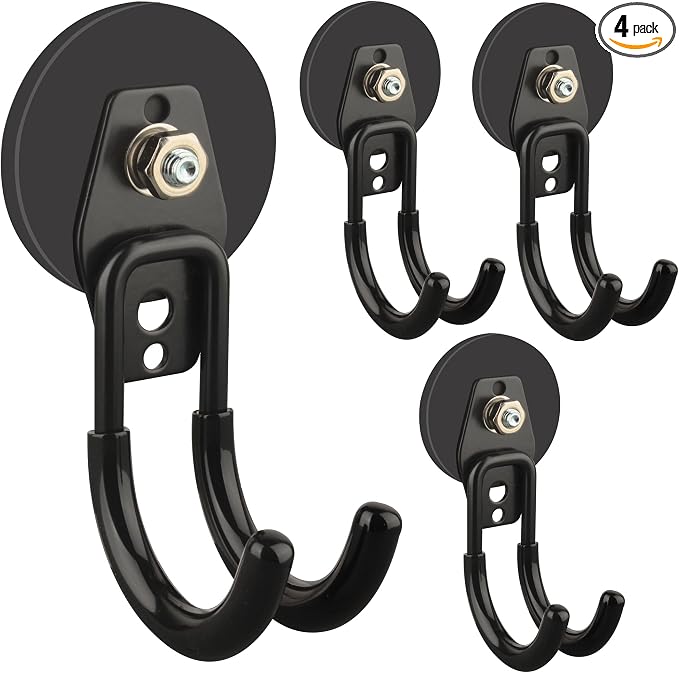 ULIBERMAGNET Garage Magnetic Hooks, 4 Pack Black Heavy Duty Large J Hooks by ULIBERMAGNET
