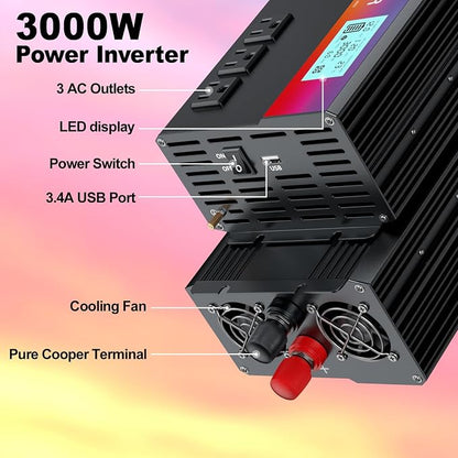 New Upgraded 3000 Watt Power Inverter, 12V DC to 110V/120V AC Converter - Image 4