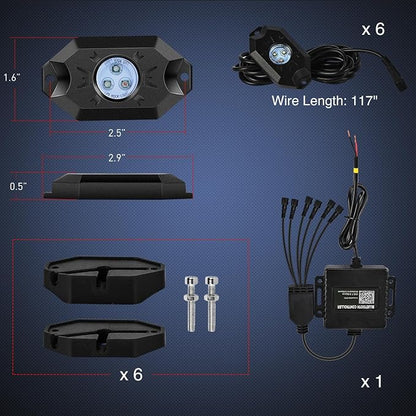Nilight RGB LED Rock Lights Kit, 6 pods Underglow Multicolor Neon Pod - Image 8