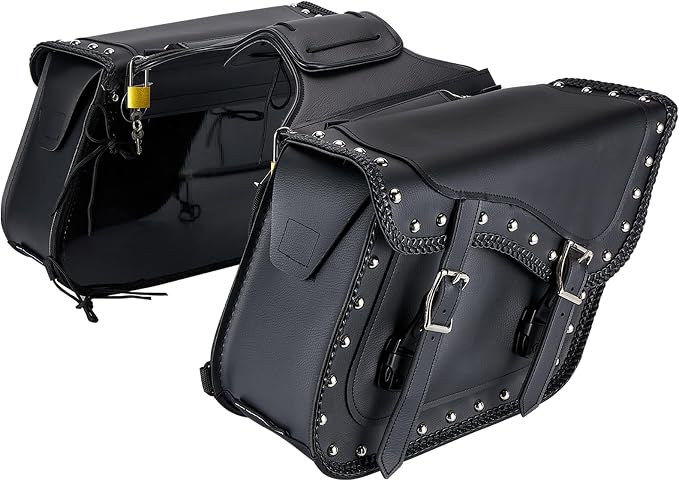 Dream Apparel Naked Cowhide Leather Motorcycle Saddle Bags Studded Throw Over by DreamApparel