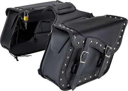 Dream Apparel Naked Cowhide Leather Motorcycle Saddle Bags Studded Throw Over by DreamApparel