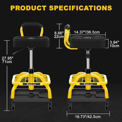 Rolling Shop Stool with Wheels, Garage Mechanic Shop Chair with Handle Backrest - Image 2