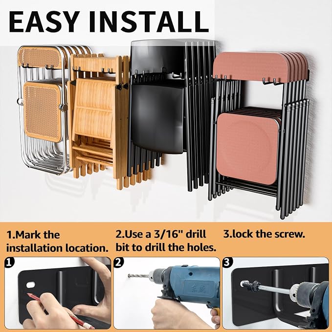 YYR Folding Chair Storage Rack, Garden Tool & Foldable Chairs Organizer Hangers - Image 5