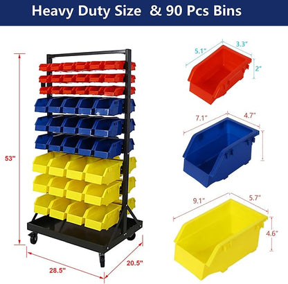 90 Parts Bin Rack Garage Storage Unit 9 Tiers System Steel Shelf - Image 2
