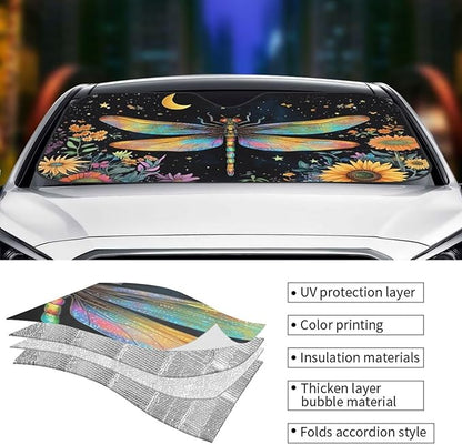 Floral Dragonfly Car Sun Shade Windshield Sunshade Foldable Front Window Shield - Image 4