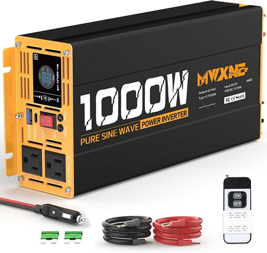 1000W Pure Sine Wave Power Inverter 12V DC to 110V 120V AC Converter by MWXNE