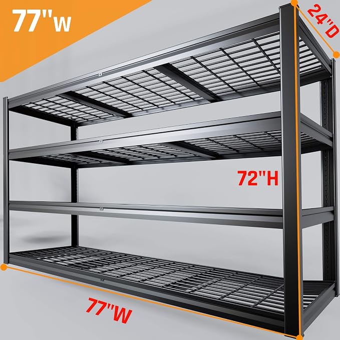 77" W Storage Shelves Heavy Duty Garage Shelving 4 Tier Metal Shelving Unit - Image 3