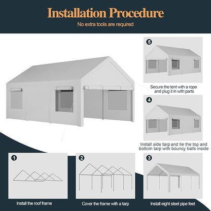 Shintenchi Carport 12' x 20' Heavy Duty Portable Garage, Car Port Canopy - Image 6