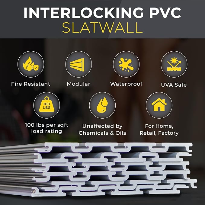 4'H x 4'W Slatwall Panel Garage Wall Organizer: Heavy Duty Wall Mounted PVC - Image 3