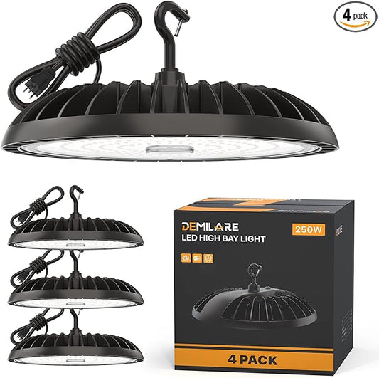 4 Pack Led High Bay Light 250W, 37500 lm High Bay Led Shop Lights 5000K by DEMILARE