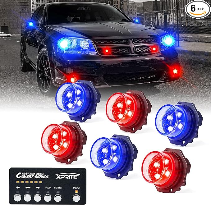 Xprite Red Blue LED Hideaway Strobe Police Lights Kit, 20 Flashing Patterns by XPRITE