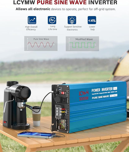 3000 Watt Inverter Pure Sine Wave DC 12V to 110V AC Power Inverters - Image 2