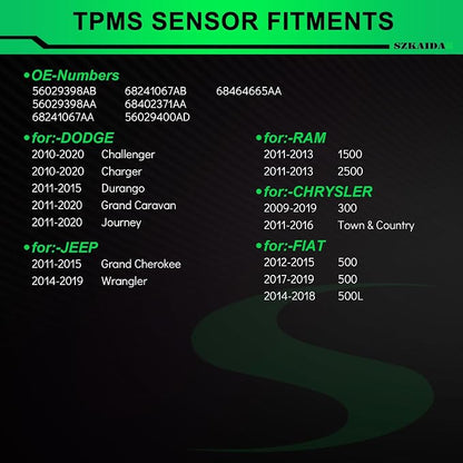 433MHz TPMS Sensors Pre-Programmed for:-Dodge Durango 2011-2015 Charger - Image 2