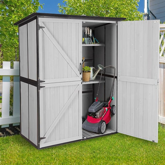 Outdoor Storage Cabinet with Adjustable Shelves, Large Metal Frame Garden Shed by Suumerpety