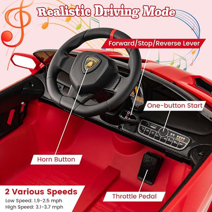 Costzon Ride on Car, Lamborghini Licensed 12V Battery Powered 4WD Sports Car - Image 2