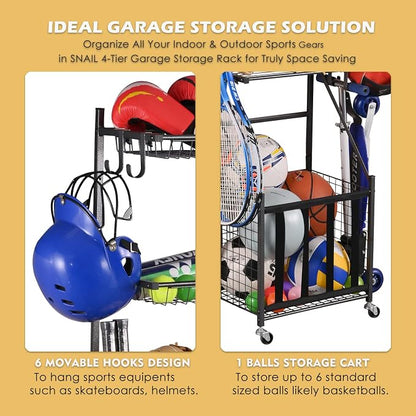 Snail Garage Sports Equipment Storage Organizer Sports Ball Storage Rolling Cart - Image 3