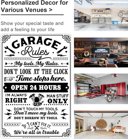 Gifts for Men Dad Husband Funny Garage Rules My Tools My Rules Tin Sign Vintage - Image 3